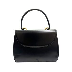 Vintage Old Gucci Black Leather Structured Top Handle Pocketbook Bag Auth